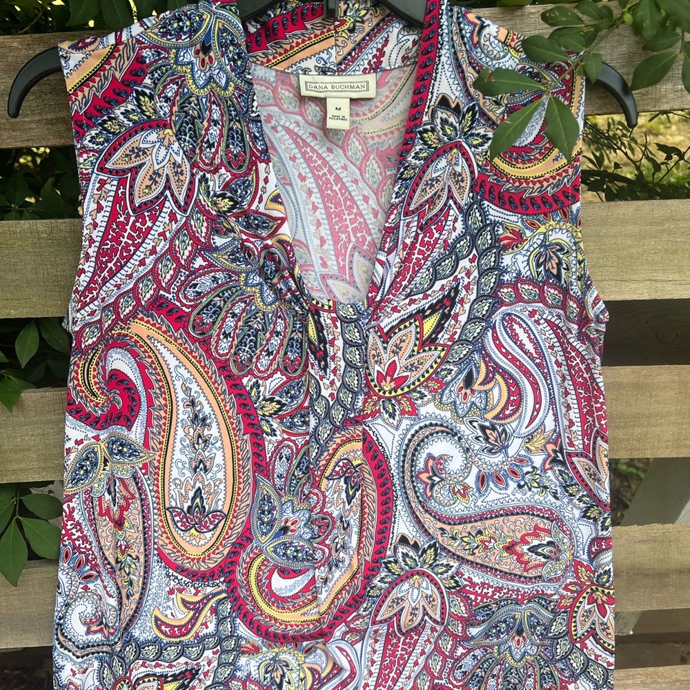 Dana Buchman Pink and Blue Ruffled Blouse